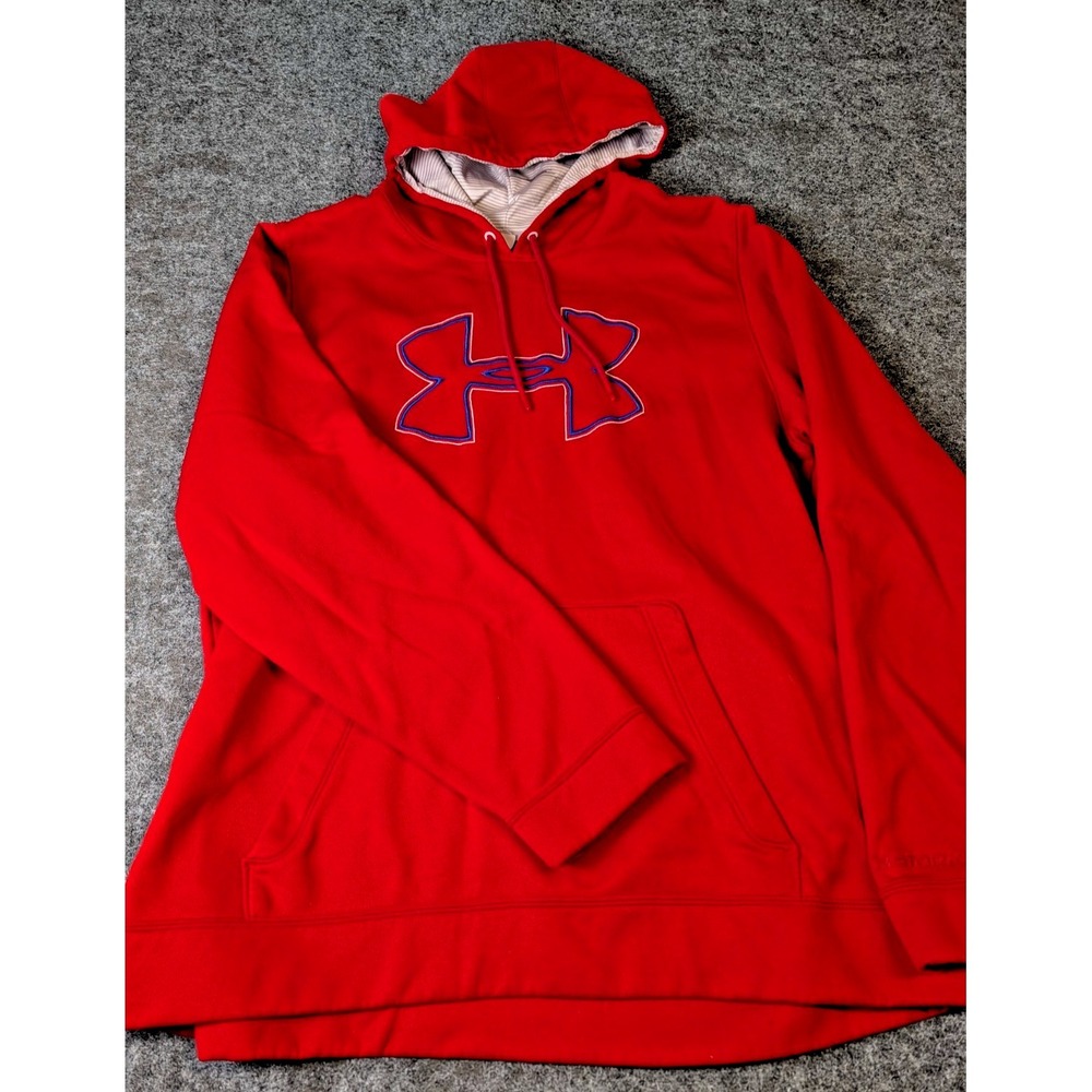 Under Armour Storm Sweatshirt Hoodie Big Logo Fleece Men's Size XL / Loose Red